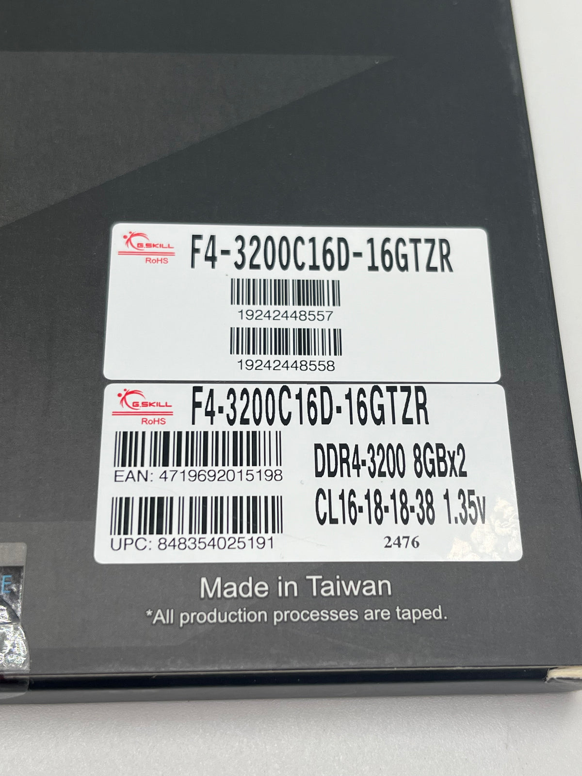 16GB (2x8GB) Trident GSkill 3200MHz DDR4 RAM