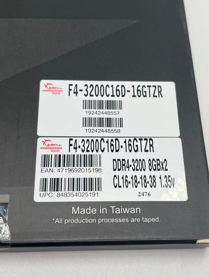 16GB (2x8GB) Trident GSkill 3200MHz DDR4 RAM